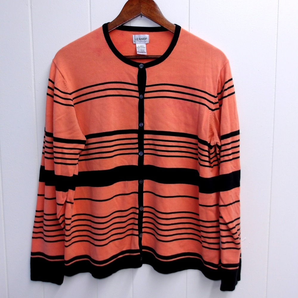 Liz Baker Striped Cardigan Long Sleeve Knit Top Sweater Size XL / #6320‎